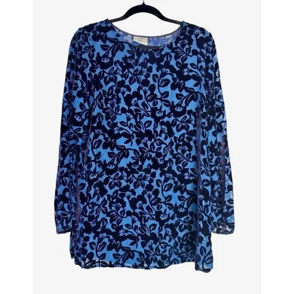 Vintage Laura Ashley Women’s Blue Silk Burnout Velvet Velvet Tunic Top Sz M/L - Picture 4 of 7
